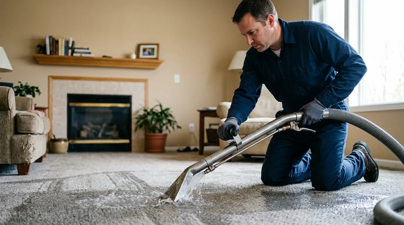 Water damage restoration technician working near Wilbraham, MA